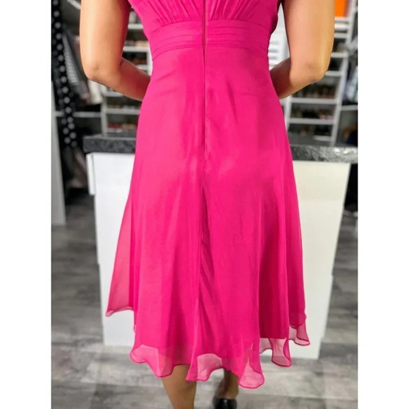 L.K. Bennett Magenta Pink Chiffon Barbiecore Midi Dress $410 - Picture 9 of 12